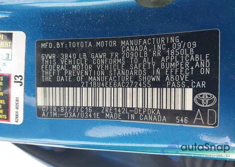 2010 Toyota Corolla Le из США, поврежденный, VIN 2T1BU4EE6AC272455